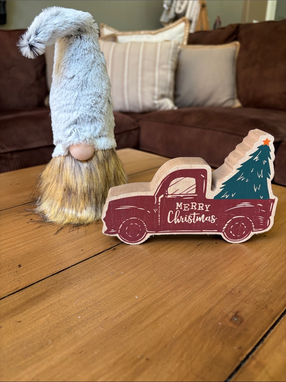 Christmas Truck Wooden Sign with Tree - Red and Green